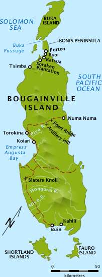 Map showing key locations on Bougainville