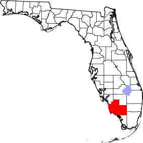 A state map highlighting Collier County in the southern part of the state. It is large in size.