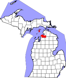 Map of Michigan highlighting Charlevoix County