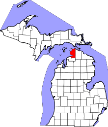 Map of Michigan highlighting Emmet County