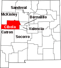 Map of New Mexico highlighting Cibola County