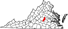 Map of Virginia highlighting Cumberland County