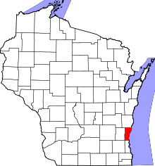 Map of Wisconsin highlighting Ozaukee County