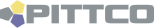 Three pentagons in yellow, blue, and gray with a gray Pittco text next to it, flattened