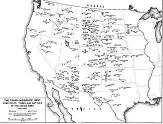 A black and white map of the Western United States showing fort, battle and tribe locations from 1860-1890.